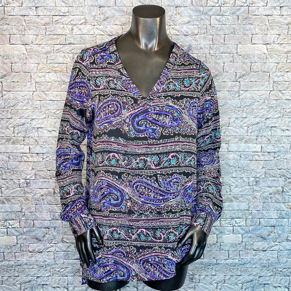 The Limited Tops - The Limited Long Sleeve Blouse Paisly Print Women's Size Medium V-Neck